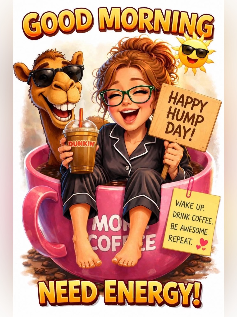 Good Morning Coffee Poster - Pink & Brown